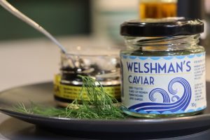 Jar of Welshman's Caviar on a grey plate