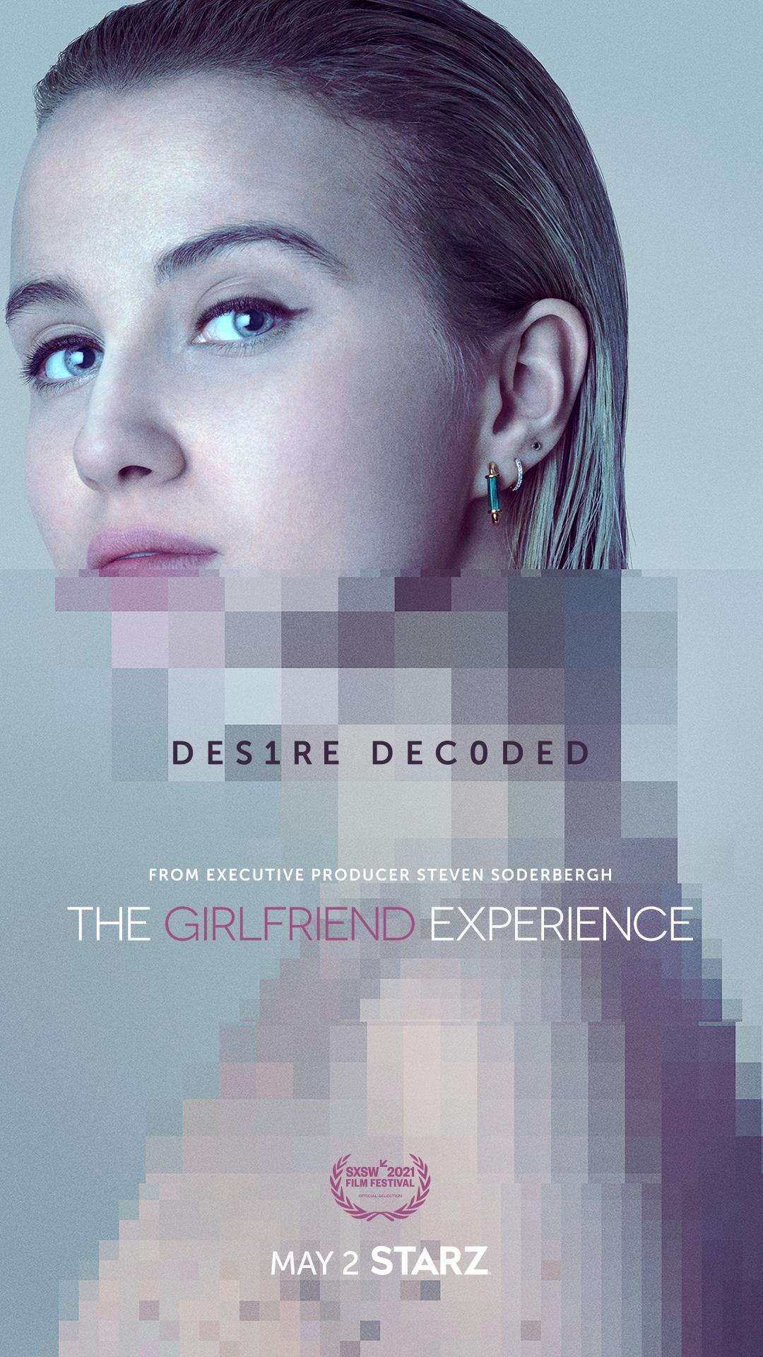 Woman with text "Des1re Dec0ded" then Text "The Girlfriend Experience" - poster