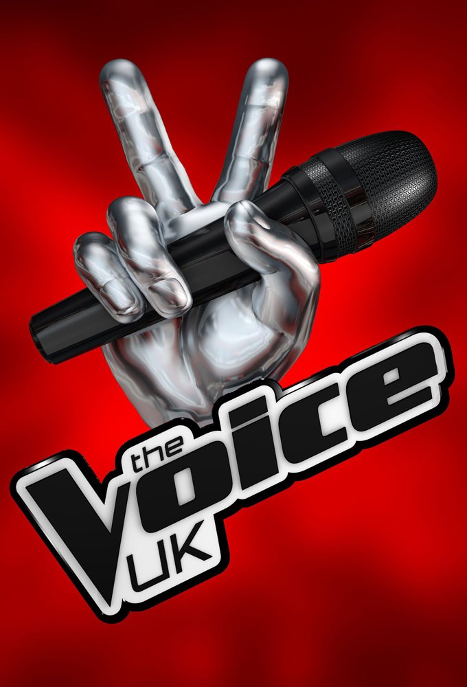 The Voice UK poster - text with a hand holding a microphone.