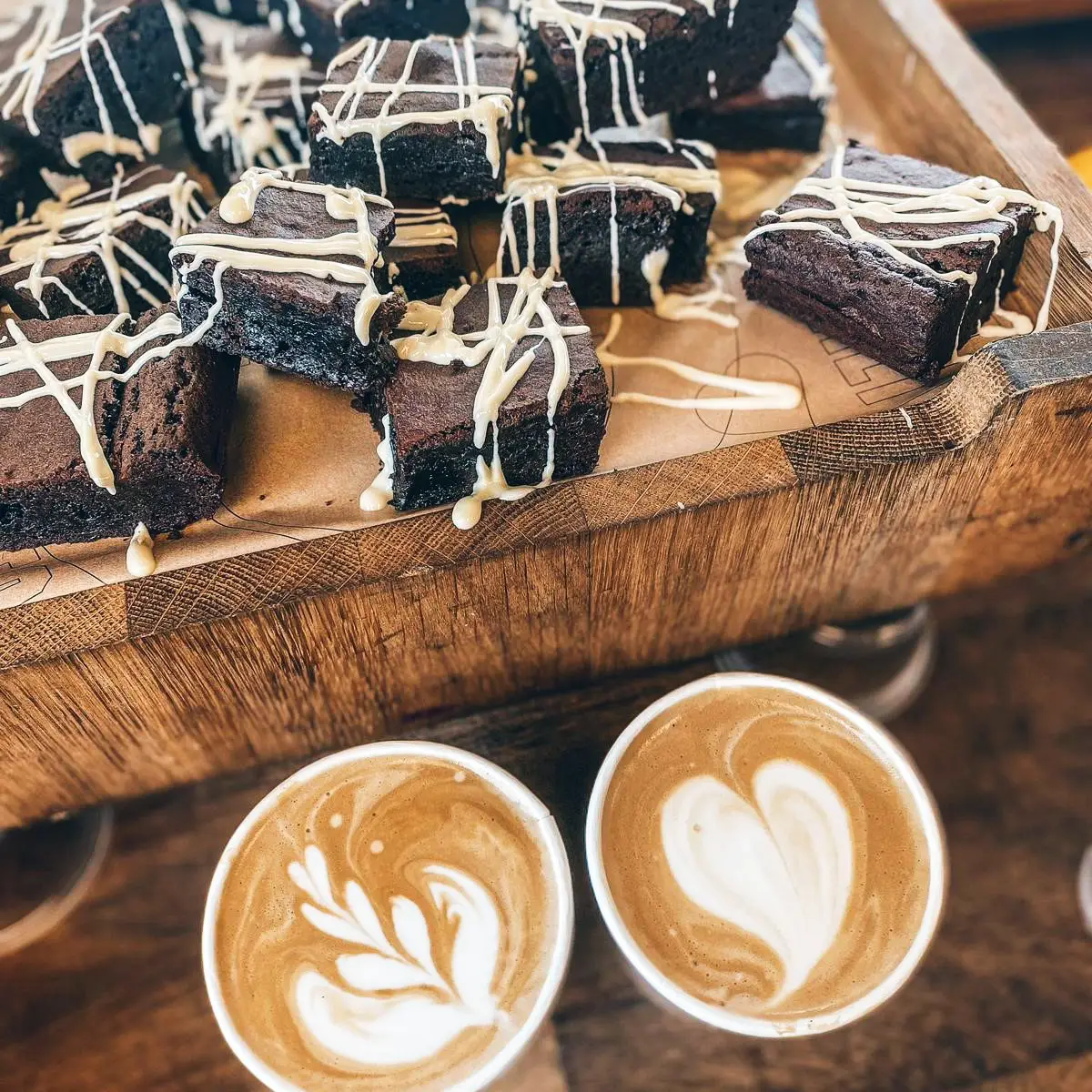 Photograph of coffee and brownies.