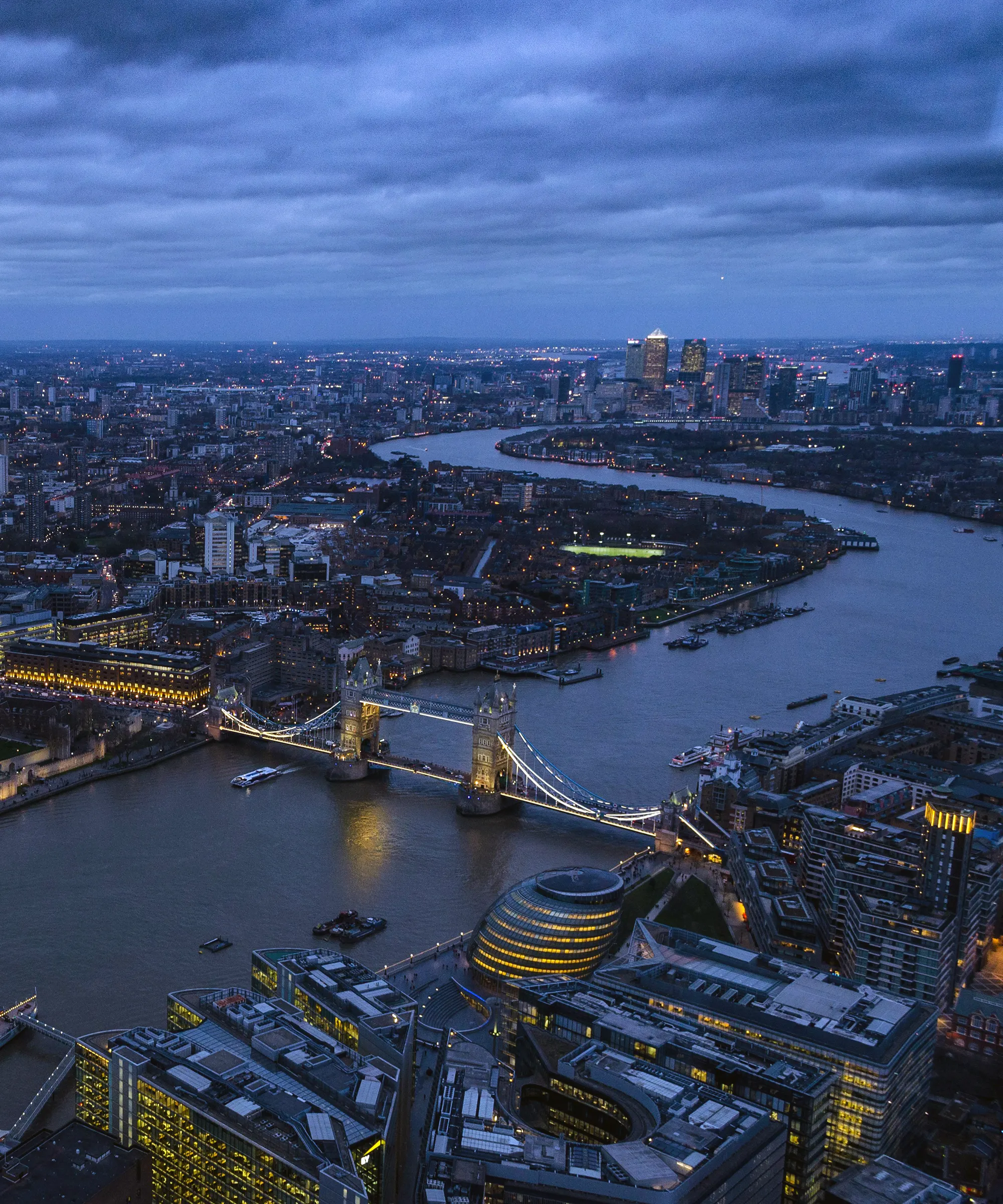 London from the sky at dusk